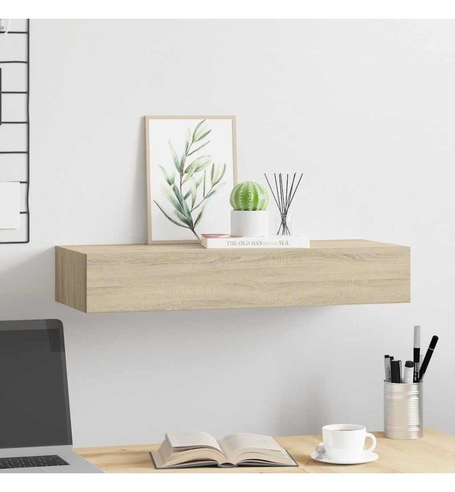 Wandregal mit Schublade Eichen-Optik 60x23,5x10 cm MDF