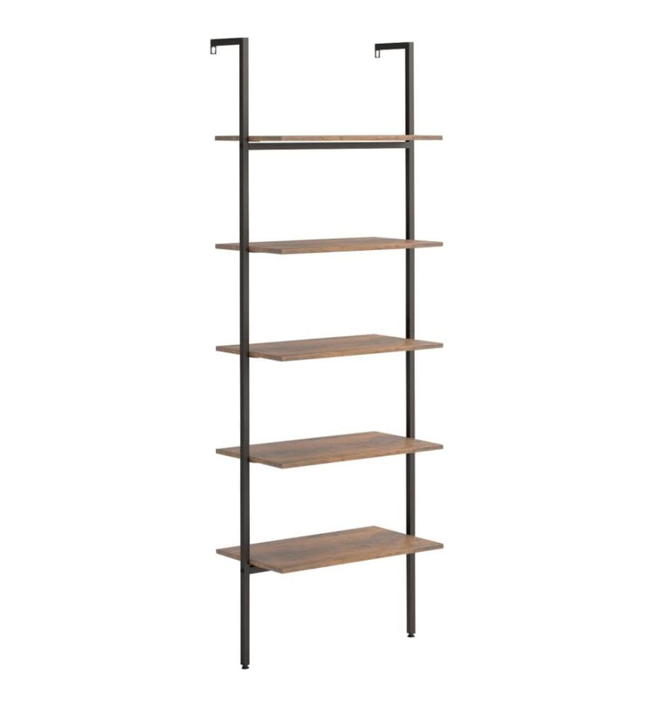 Leiterregal mit 5 Böden Dunkelbraun und Schwarz 64x35x185 cm