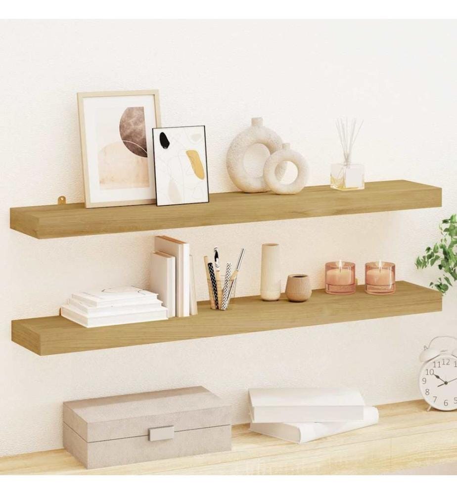 Wandregale 2 Stk. 90x15x4 cm Massivholz Teak
