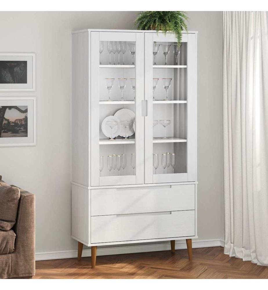 Armoire à vitrine MOLDE Blanc 90x35x175 cm Bois de pin massif