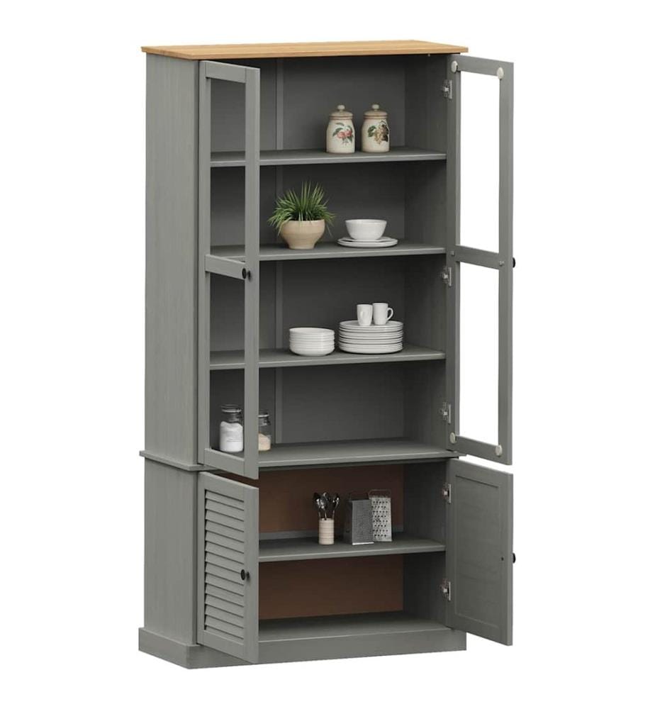 Vitrine VIGO Grau 85x35x170 cm Massivholz Kiefer