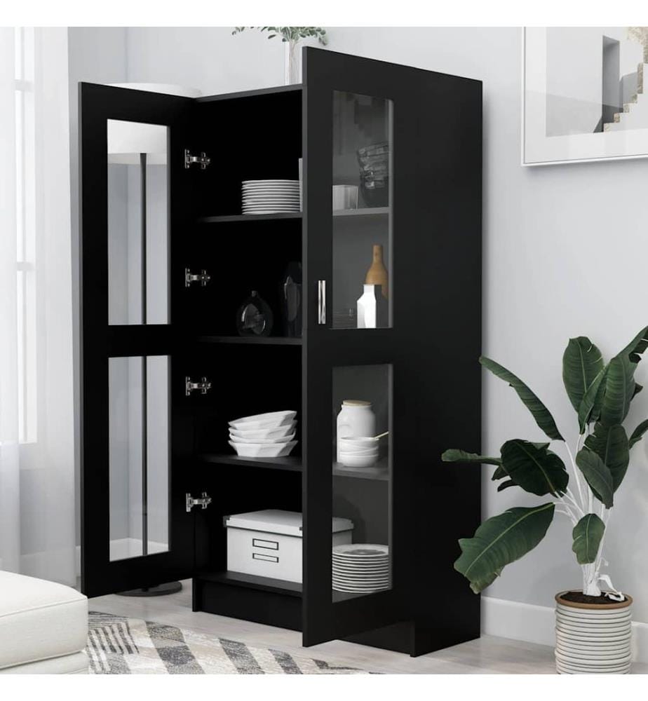 Vitrinenschrank Schwarz 82,5x30,5x150 cm Holzwerkstoff
