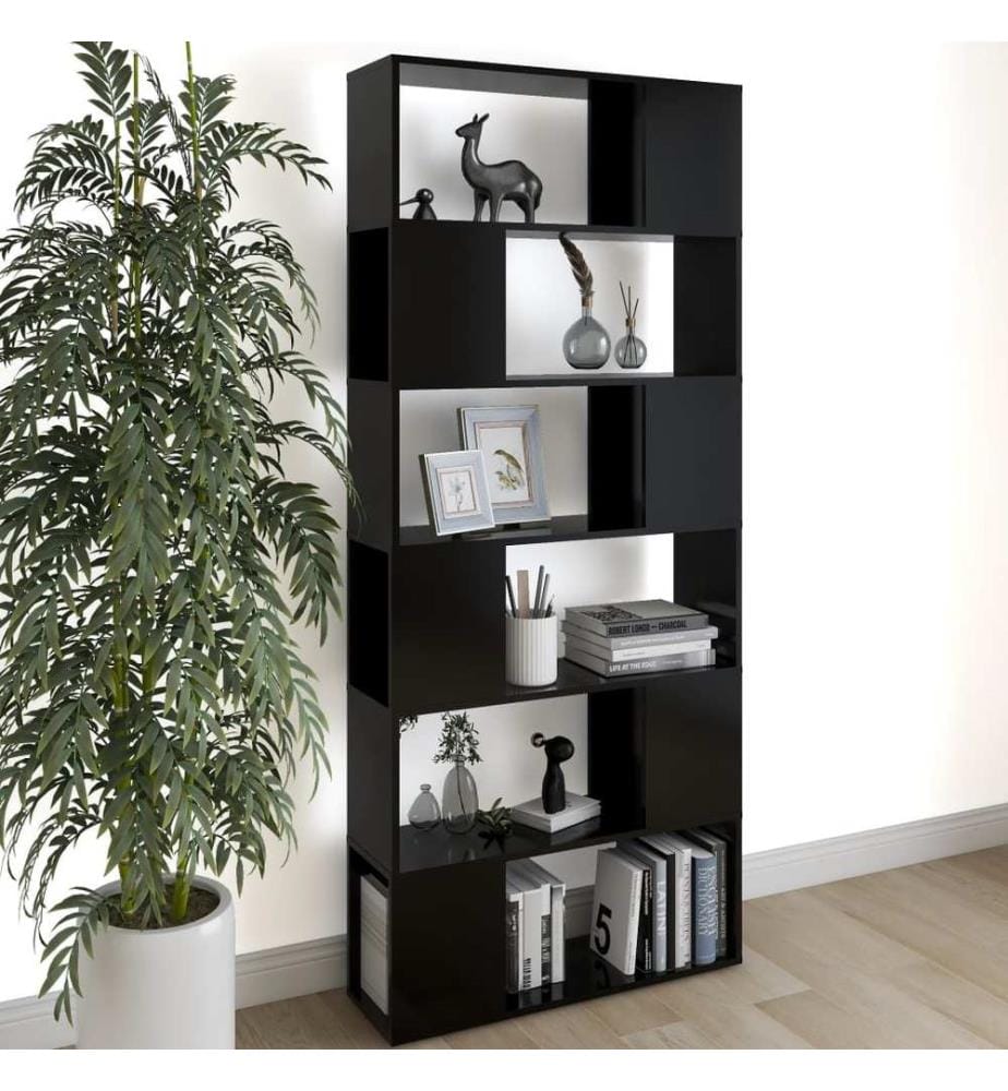 Bücherregal Raumteiler Schwarz 80x24x186 cm Holzwerkstoff