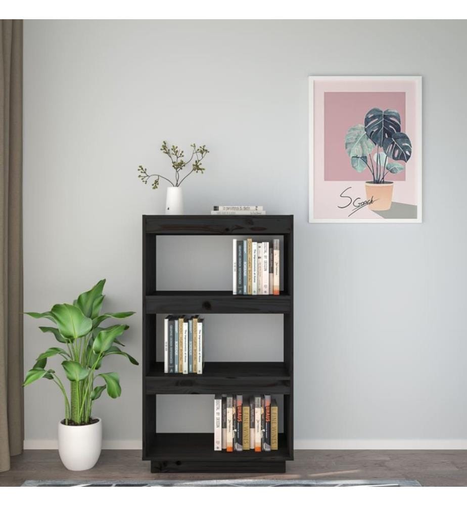 Bibliothèque/Séparateur de pièce Noir 60x35x103 cm Pin massif