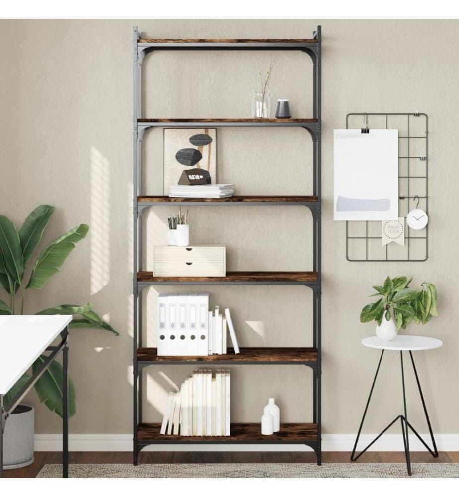 Bücherregal 6 Böden Räuchereiche 80x30x188 cm Holzwerkstoff