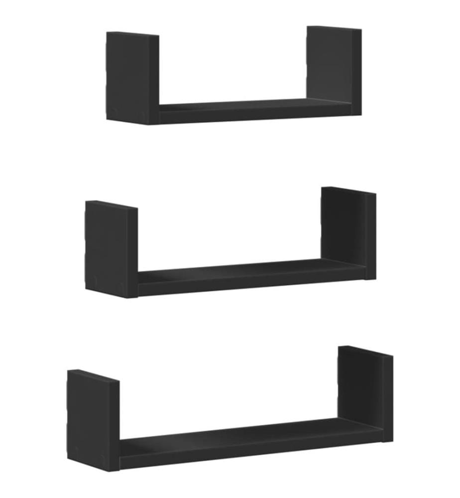 Wandregal 3 Stk. Schwarz Holzwerkstoff