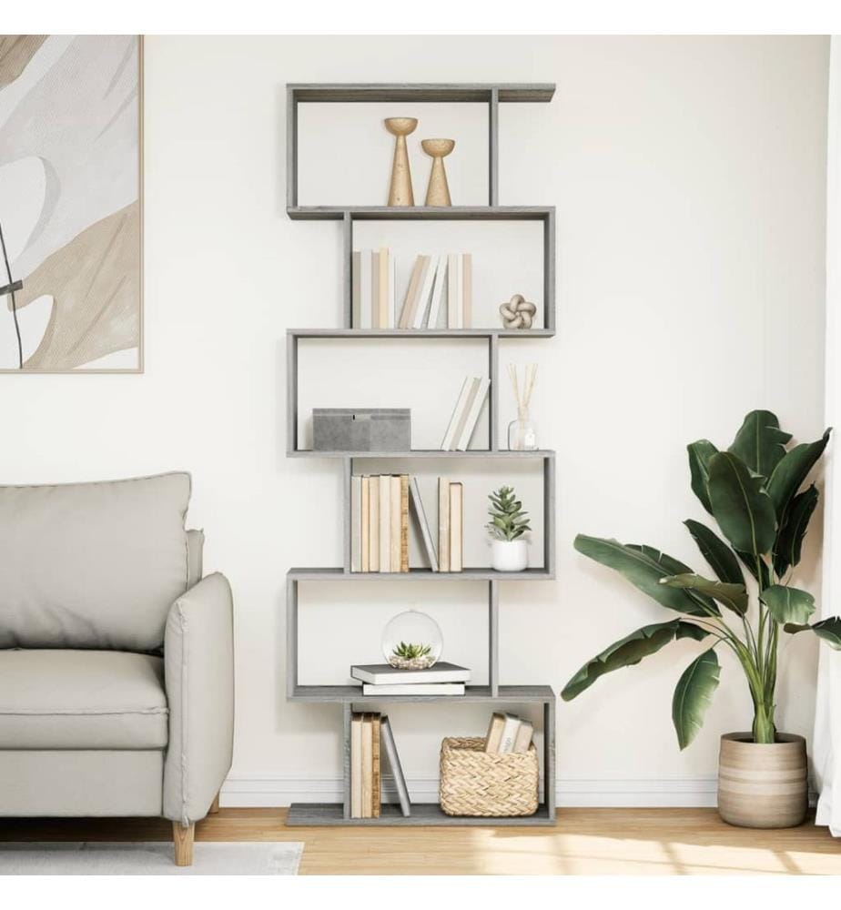 Raumteiler-Bücherregal 6 Etagen Grau Sonoma 70x24x193 cm