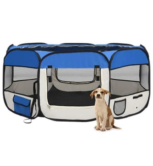 Faltbarer Welpenlaufstall mit Tragetasche Blau 145x145x61 cm