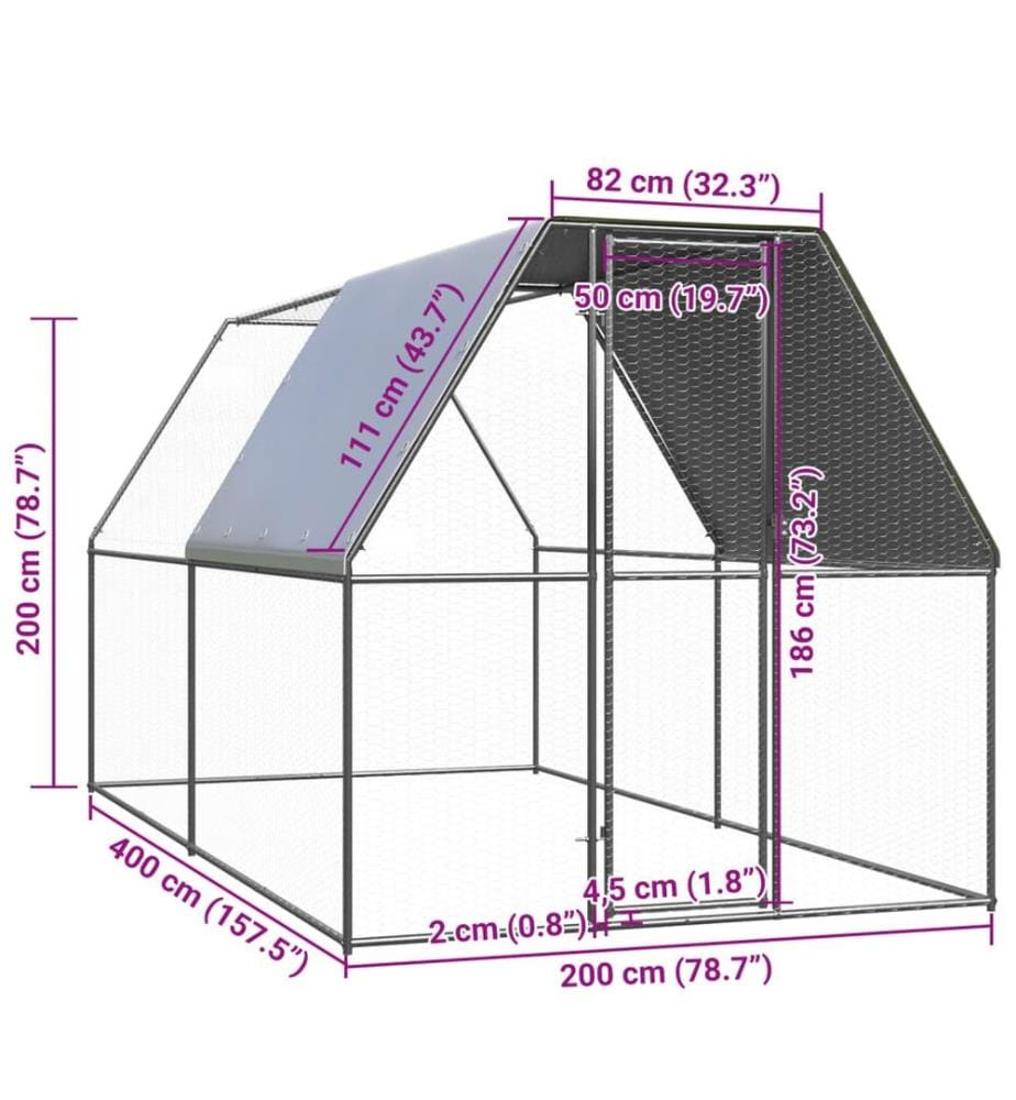 Poulailler d'extérieur 2x4x2 m Acier galvanisé