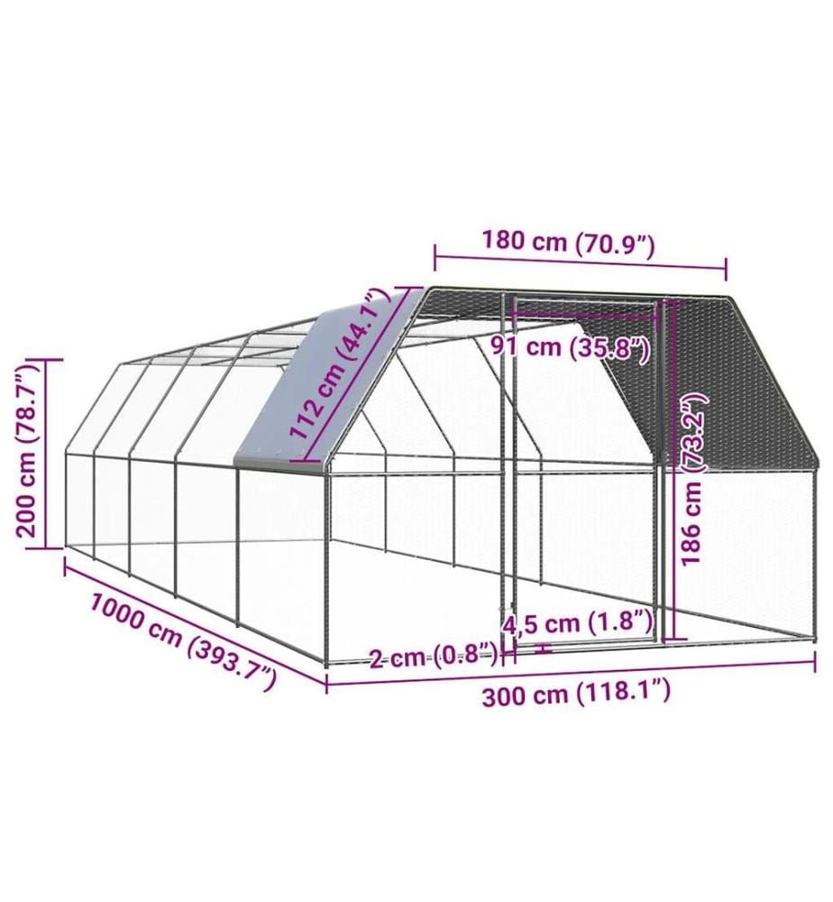Poulailler 3x10x2 m acier galvanisé