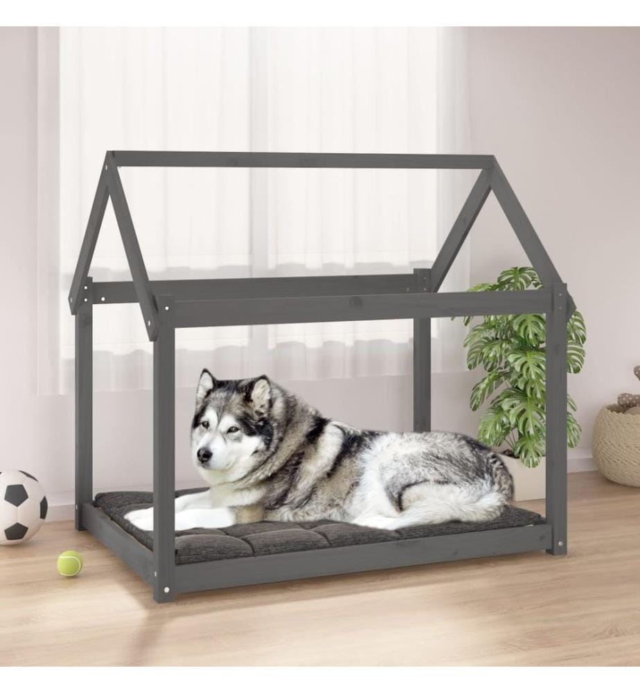 Lit pour chien Gris 111x80x100 cm Bois de pin solide