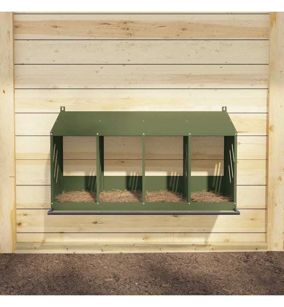 Nichoir à poules avec 4 compartiments vert olive métal