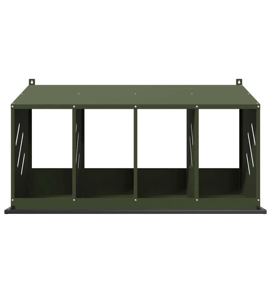 Nichoir à poules avec 4 compartiments vert olive métal