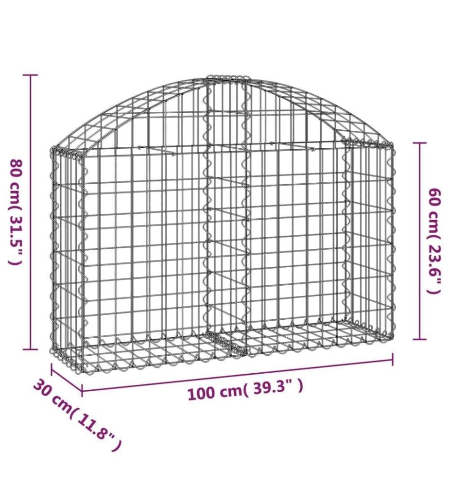 Gabione mit Hochbogen 100x30x60/80 cm Verzinktes Eisen