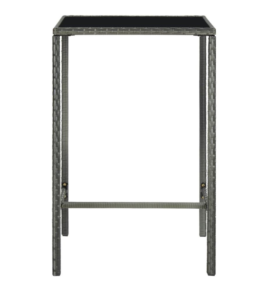Garten-Bartisch Grau 70x70x110 cm Poly Rattan und Glas
