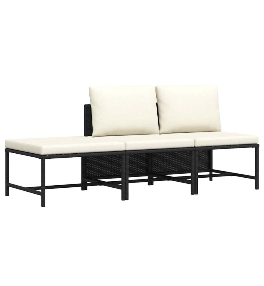 3-tlg. Garten-Sofagarnitur mit Auflagen Schwarz Poly Rattan