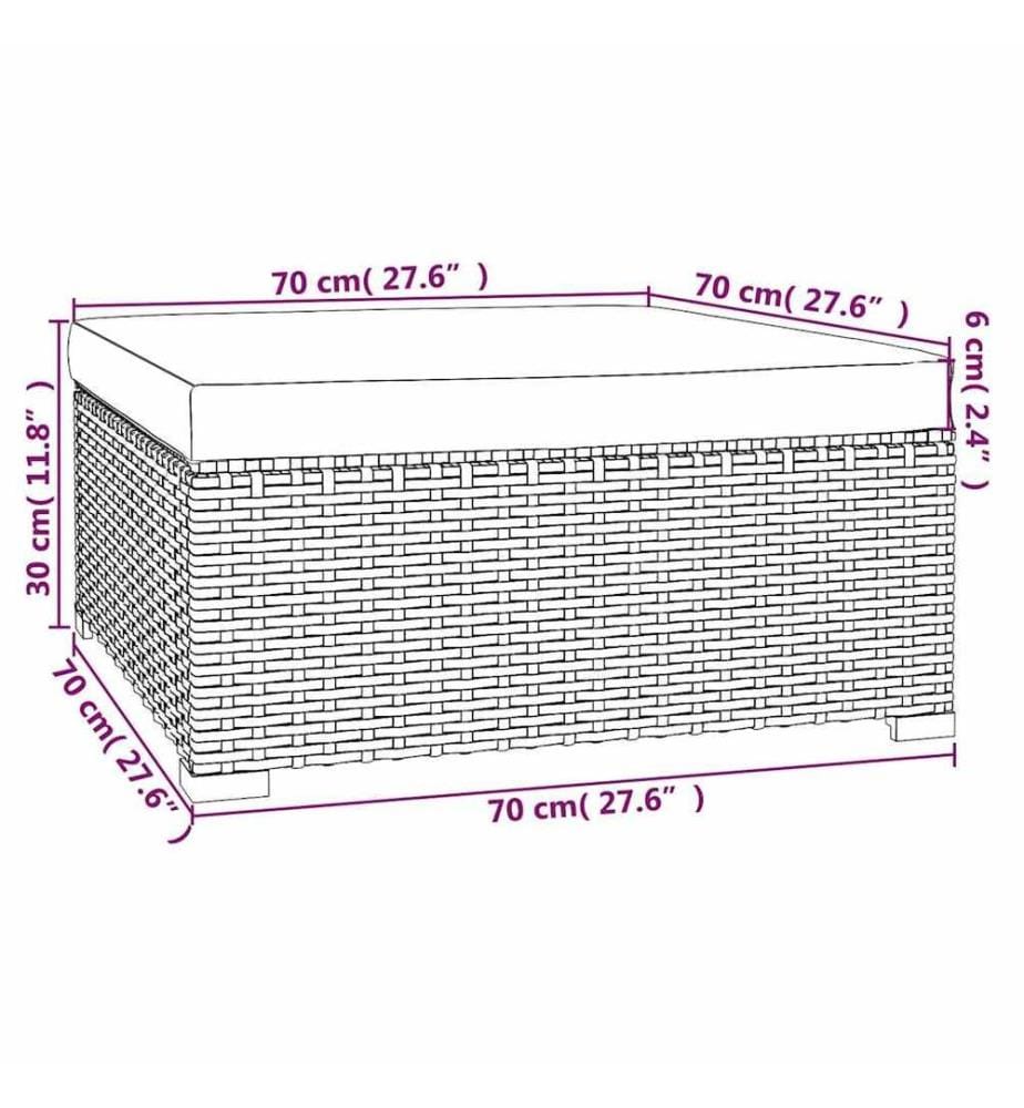 Garten-Fusshocker mit Kissen Grau 70x70x30 cm Poly Rattan