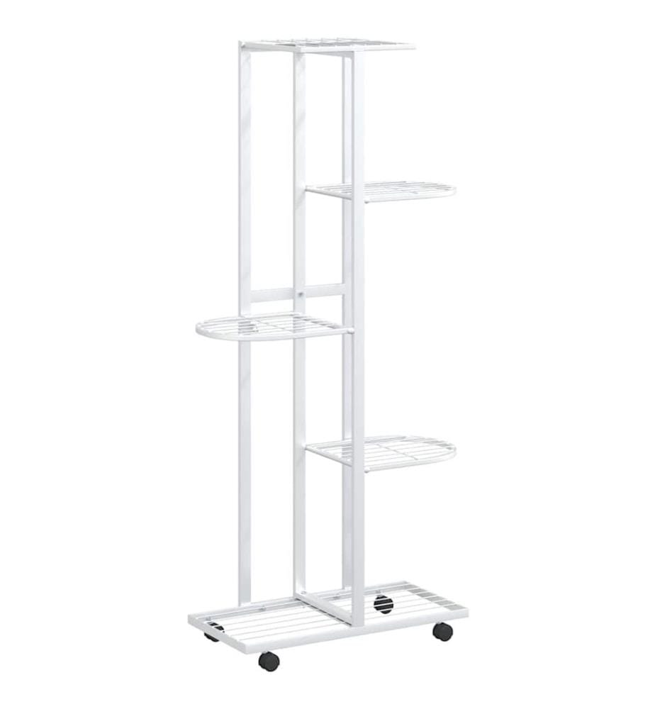 Blumenständer 5-Etagen mit Rollen 44x23x100 cm Weiss Eisen