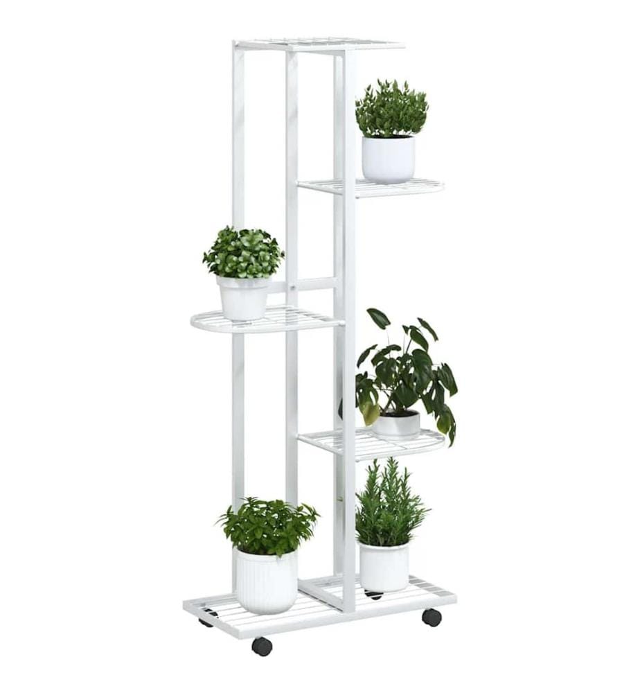 Blumenständer 5-Etagen mit Rollen 44x23x100 cm Weiss Eisen
