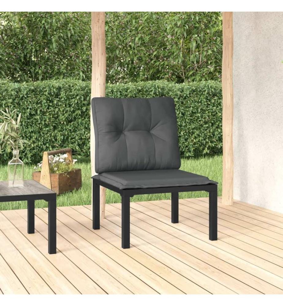 Gartenstuhl mit Kissen Schwarz und Grau Poly Rattan