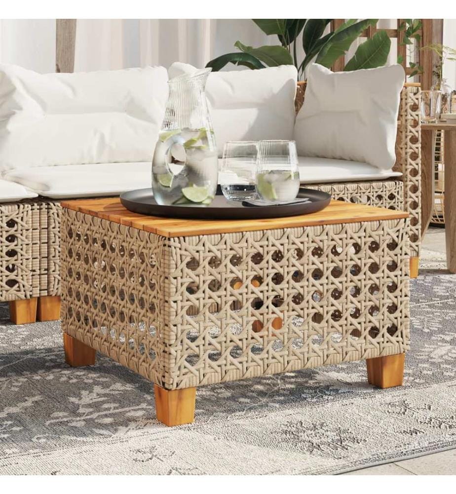 Gartentisch Beige 55x55x36 cm Poly Rattan Akazienholz