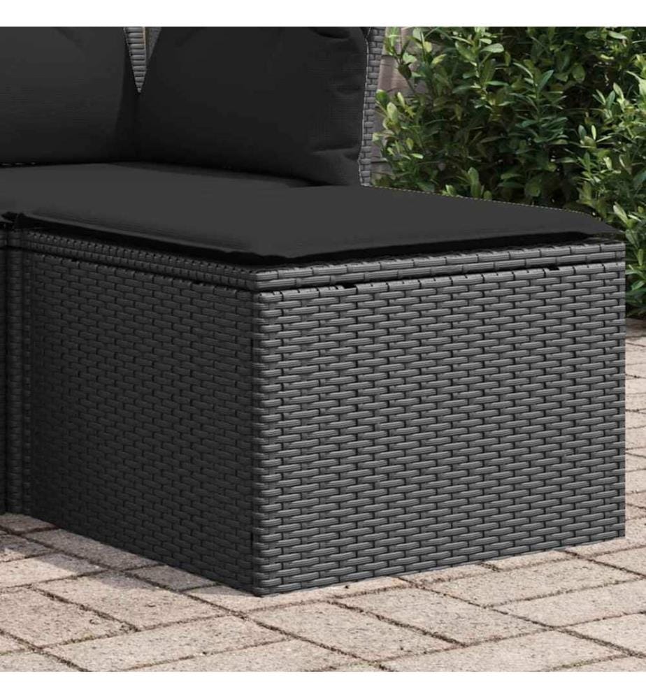Gartenhocker mit Kissen Schwarz 55x55x37 cm Poly Rattan