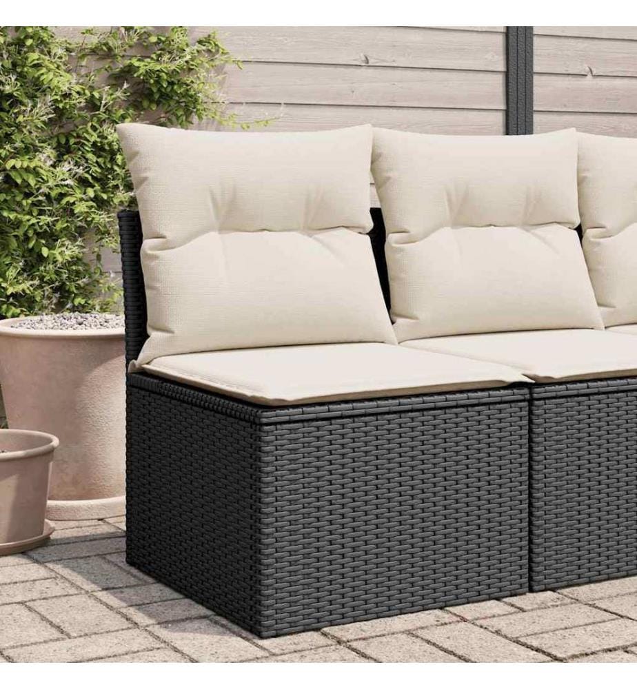 Gartensessel ohne Armlehnen mit Kissen Schwarz Poly Rattan