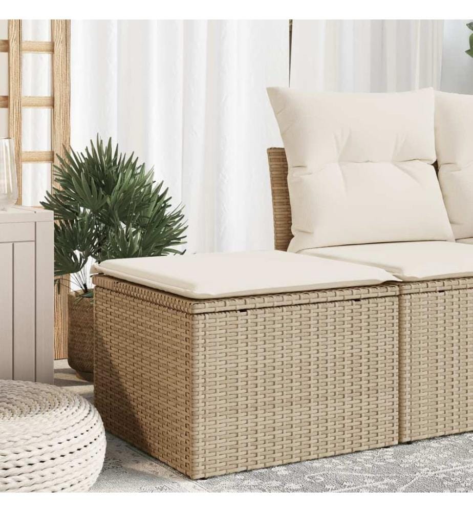 Gartenhocker mit Kissen Beige 55x55x37 cm Poly Rattan