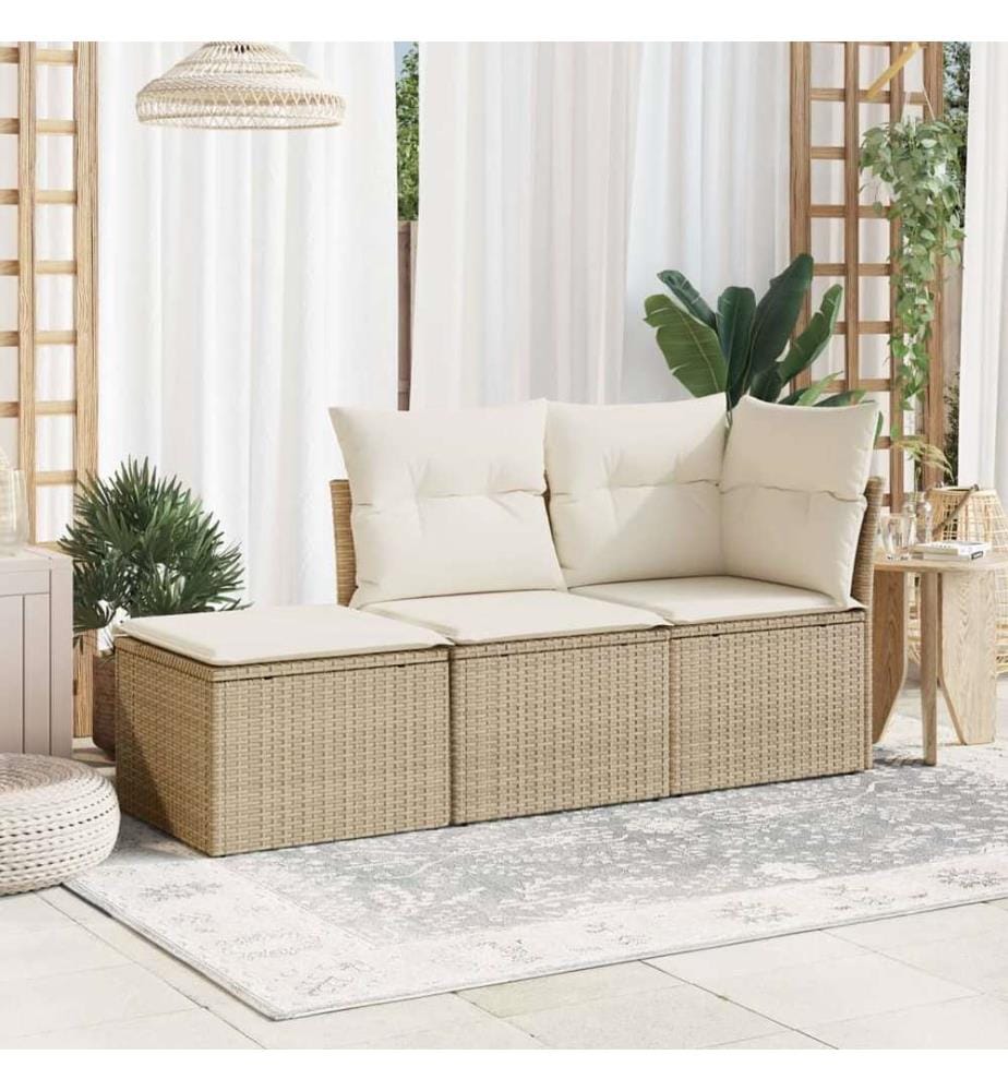 Gartenhocker mit Kissen Beige 55x55x37 cm Poly Rattan