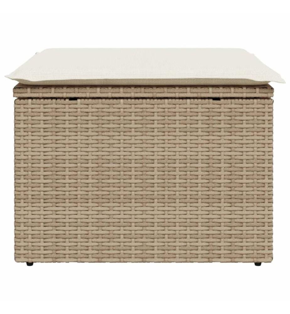 Gartenhocker mit Kissen Beige 55x55x37 cm Poly Rattan