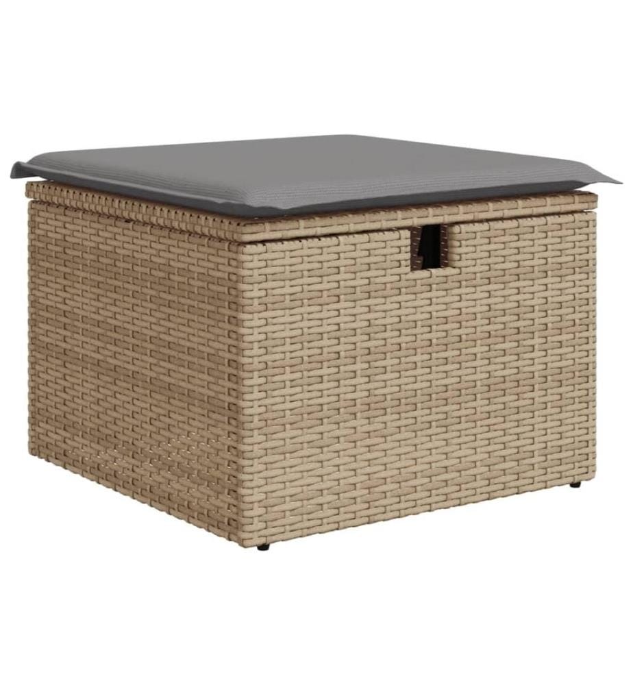 Gartenhocker mit Kissen Beige 55x55x37 cm Poly Rattan