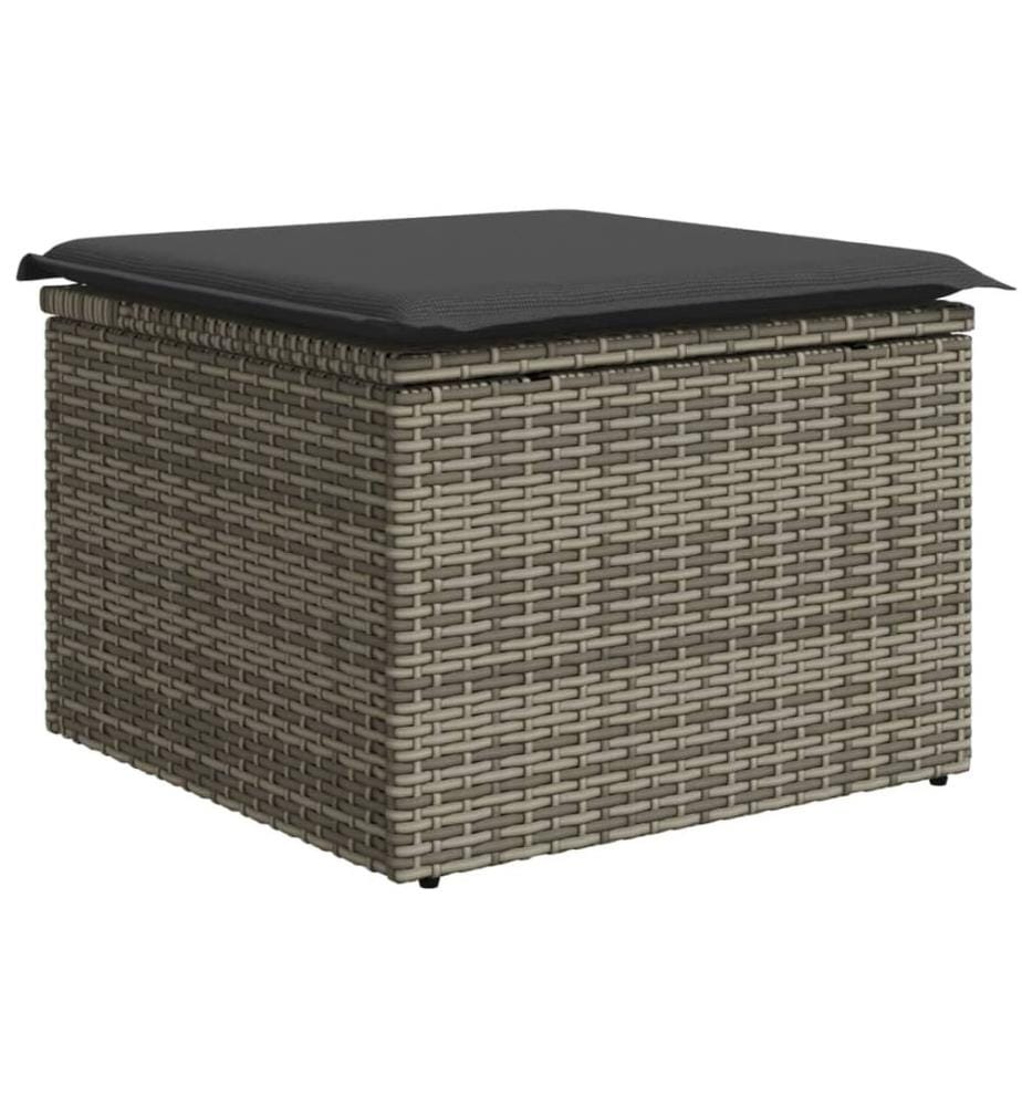 Gartenhocker mit Kissen Grau 55x55x37 cm Poly Rattan