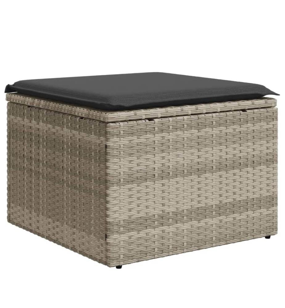 Gartenhocker mit Kissen Hellgrau 55x55x37 cm Poly Rattan
