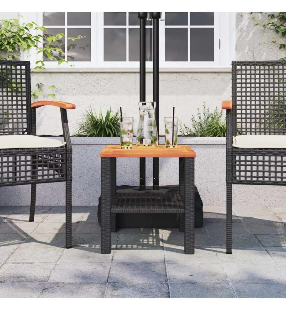 Gartentisch Schwarz 40x40x42 cm Poly Rattan Akazienholz