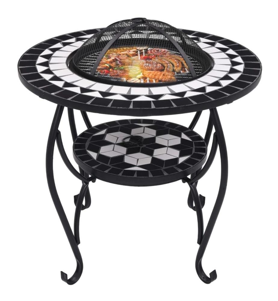 Feuertisch Mosaik Keramik Schwarz und Weiss 68 cm