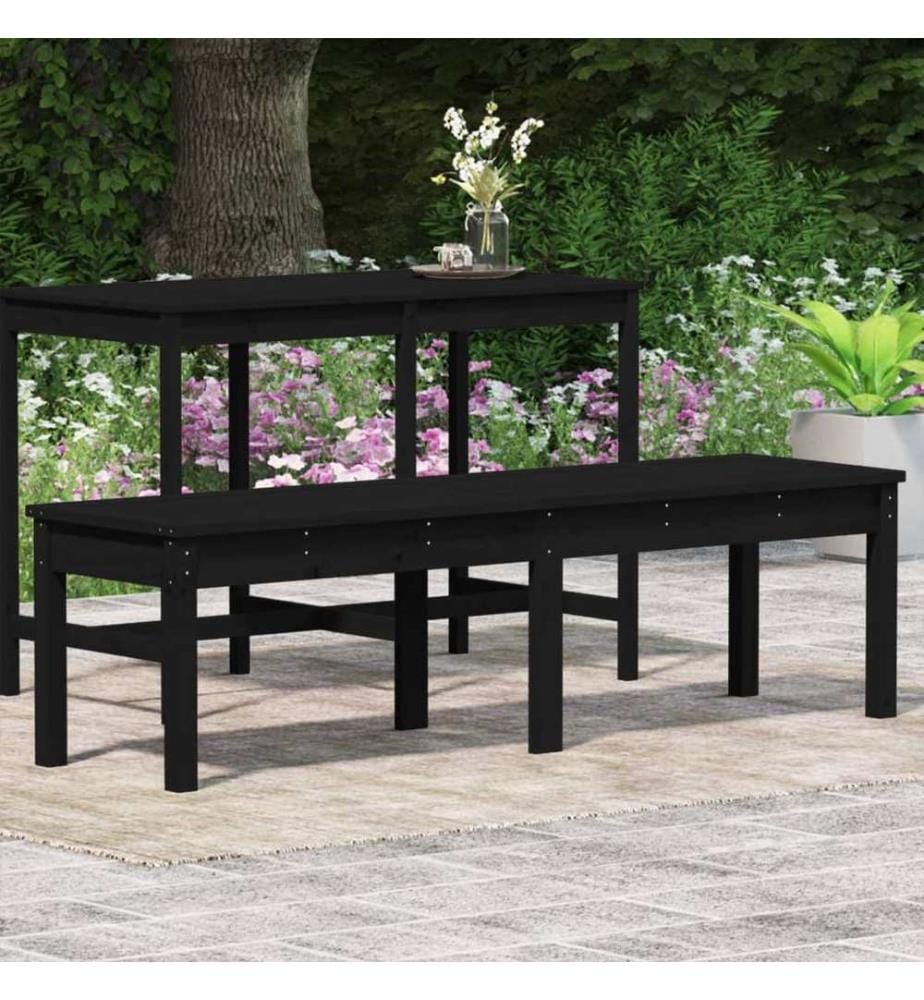 Gartenbank 2-Sitzer Schwarz 159,5x44x45 cm Massivholz Kiefer