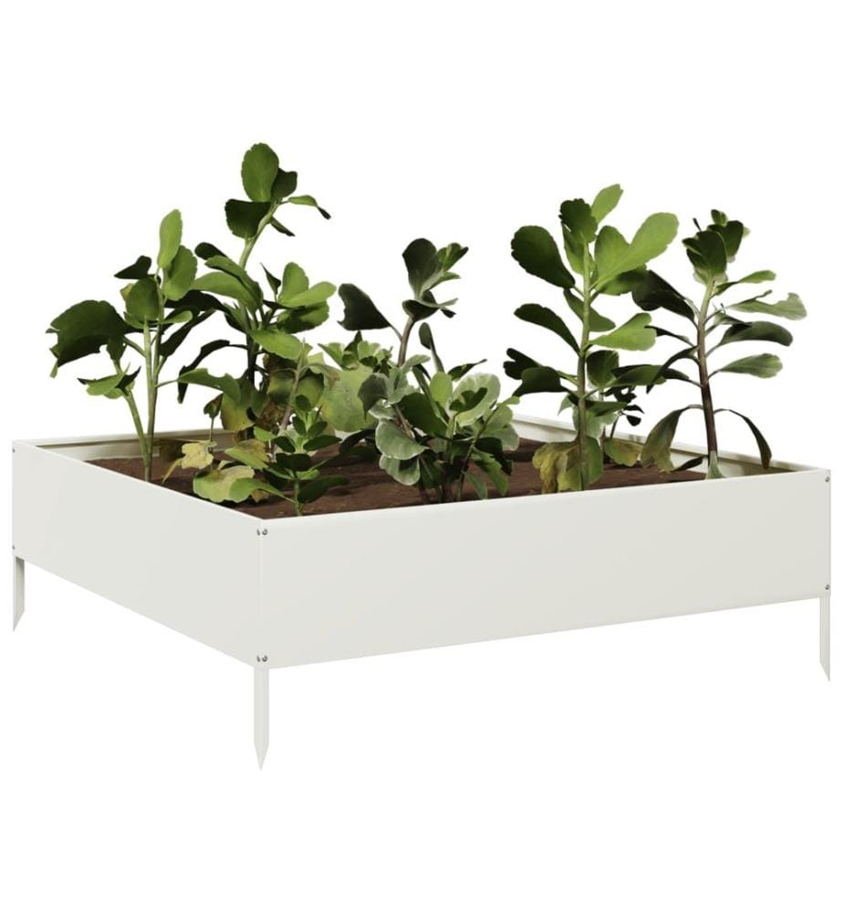 Lit surélevé de jardin blanc 100x100x33,5 cm acier