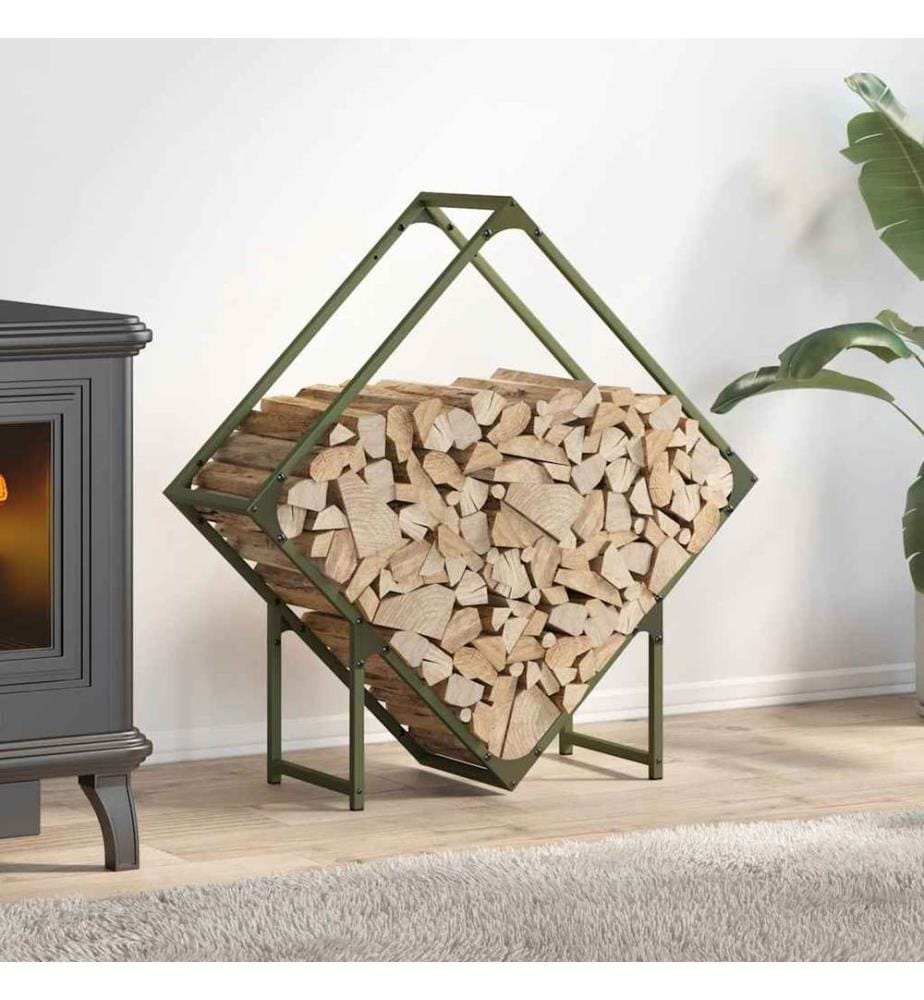 Portant de bois chauffage vert olive 80x25x80 cm