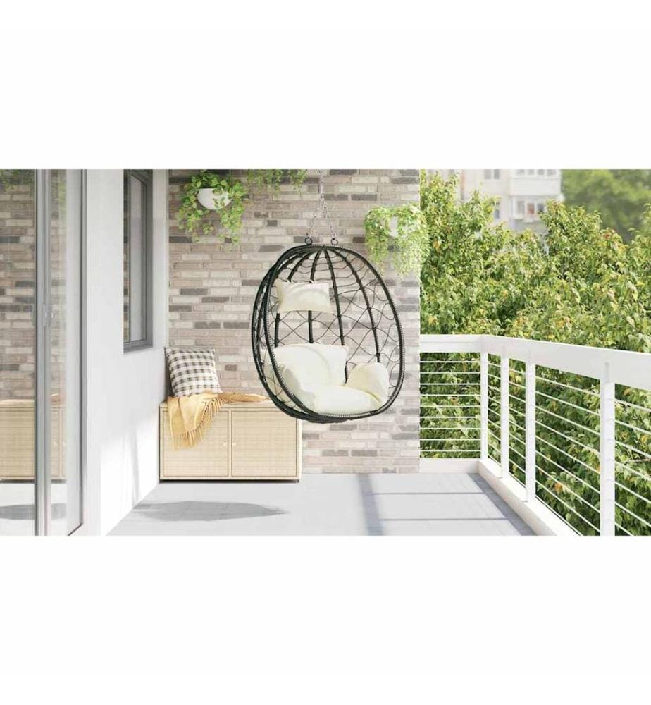 Hängendes Ei-Stuhl Cremeweiss 91,5 x 54,5 x 107 cm Poly-Rattan