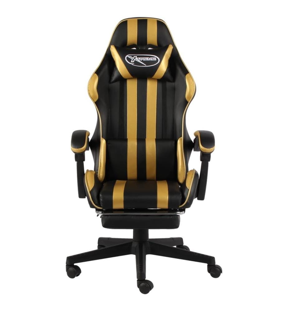 Fauteuil de jeux vidéo avec repose-pied Noir et doré Similicuir