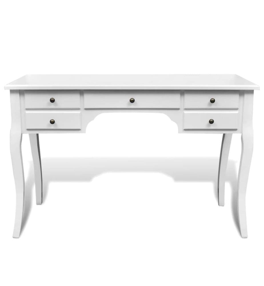 Bureau français en bois avec pieds courbés et 5 tiroirs