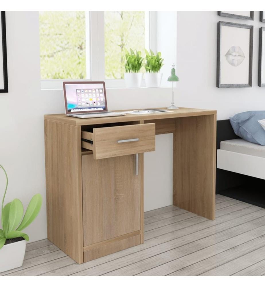 Bureau avec tiroir et placard Chêne 100x40x73 cm