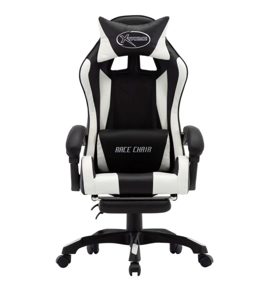 Fauteuil de jeux vidéo et repose-pied Blanc et noir Similicuir