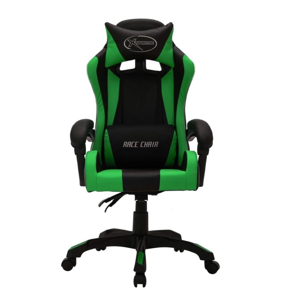 Fauteuil de jeux vidéo avec LED RVB Vert et noir Similicuir