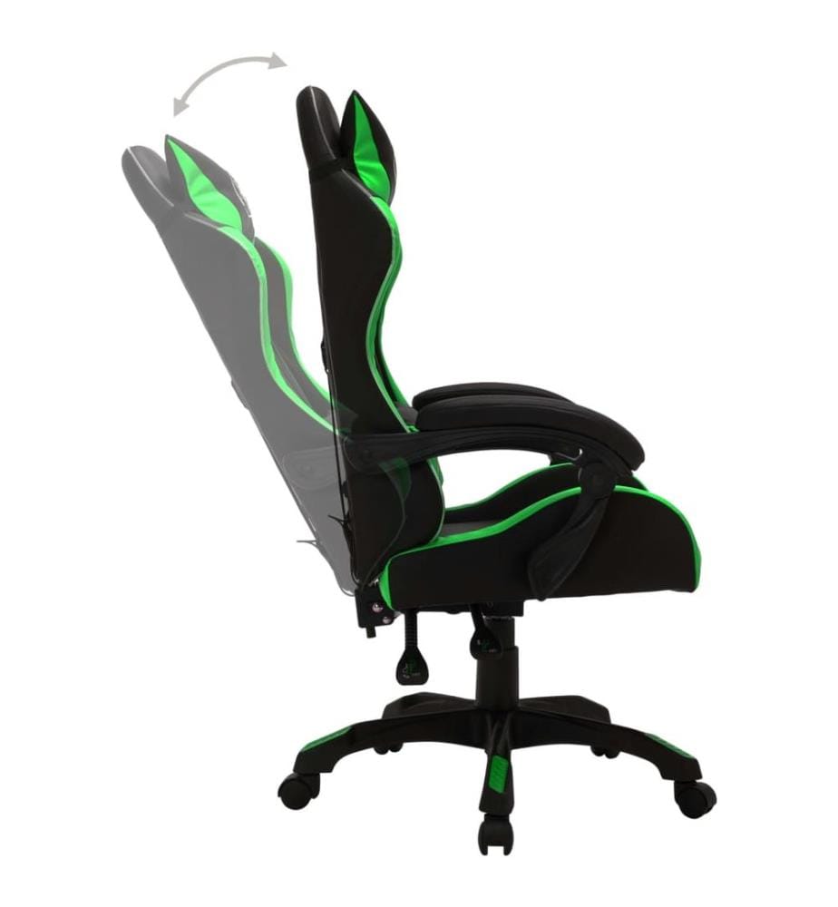 Fauteuil de jeux vidéo avec LED RVB Vert et noir Similicuir