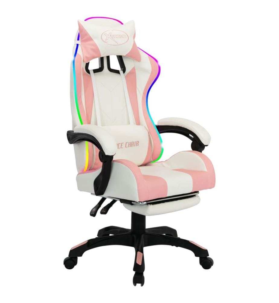 Fauteuil de jeux vidéo avec LED RVB Rose et blanc Similicuir