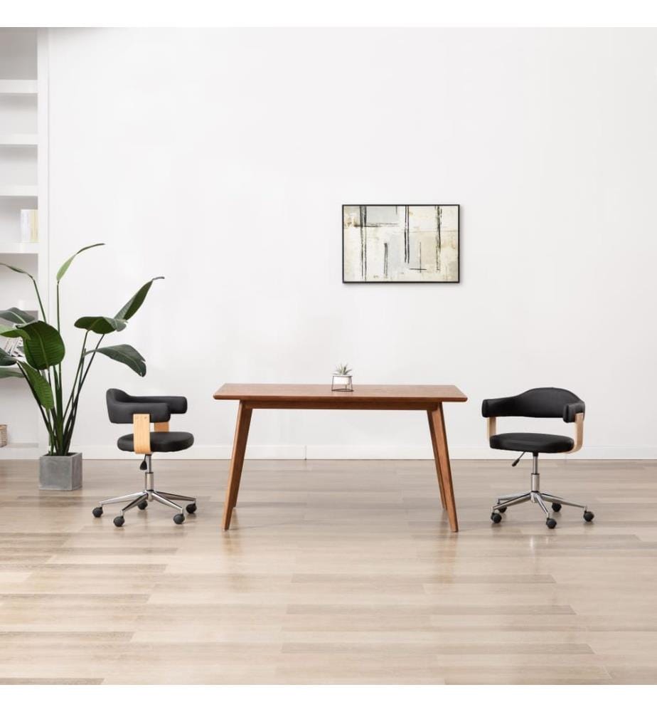 Chaise pivotante de bureau Noir Bois courbé et similicuir
