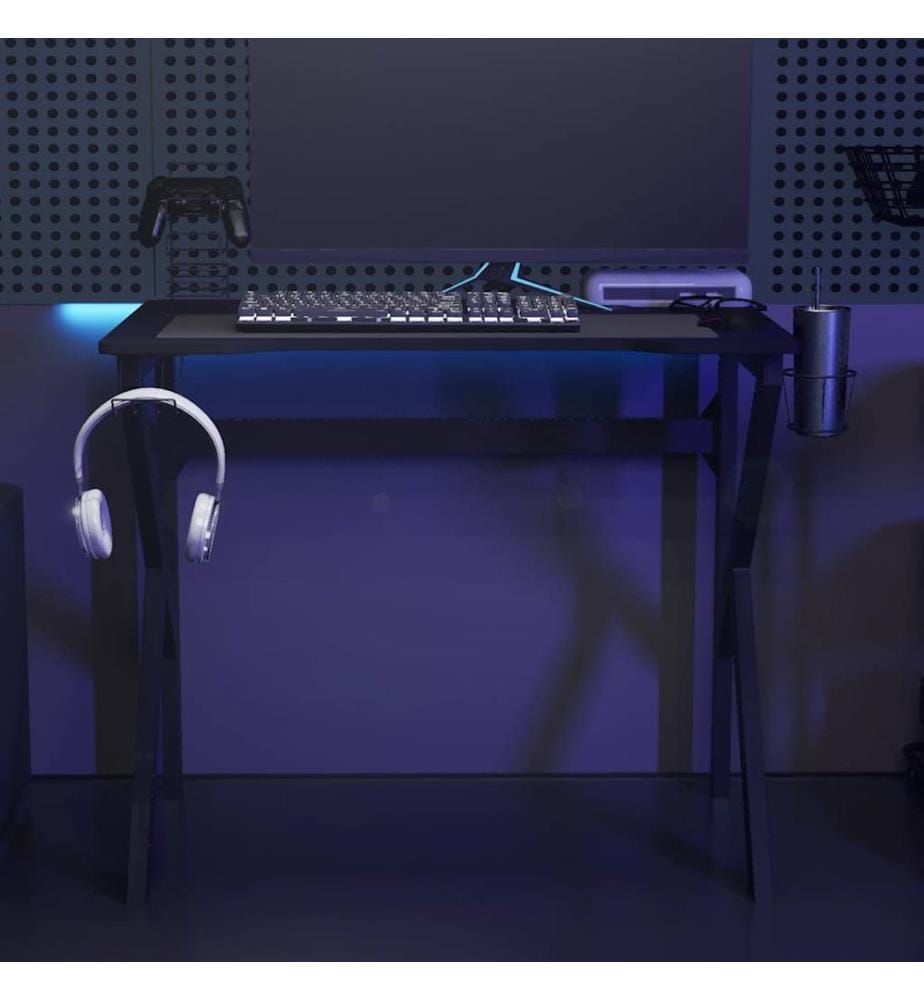 Bureau de jeu avec pieds en forme de K Noir 90x60x75 cm