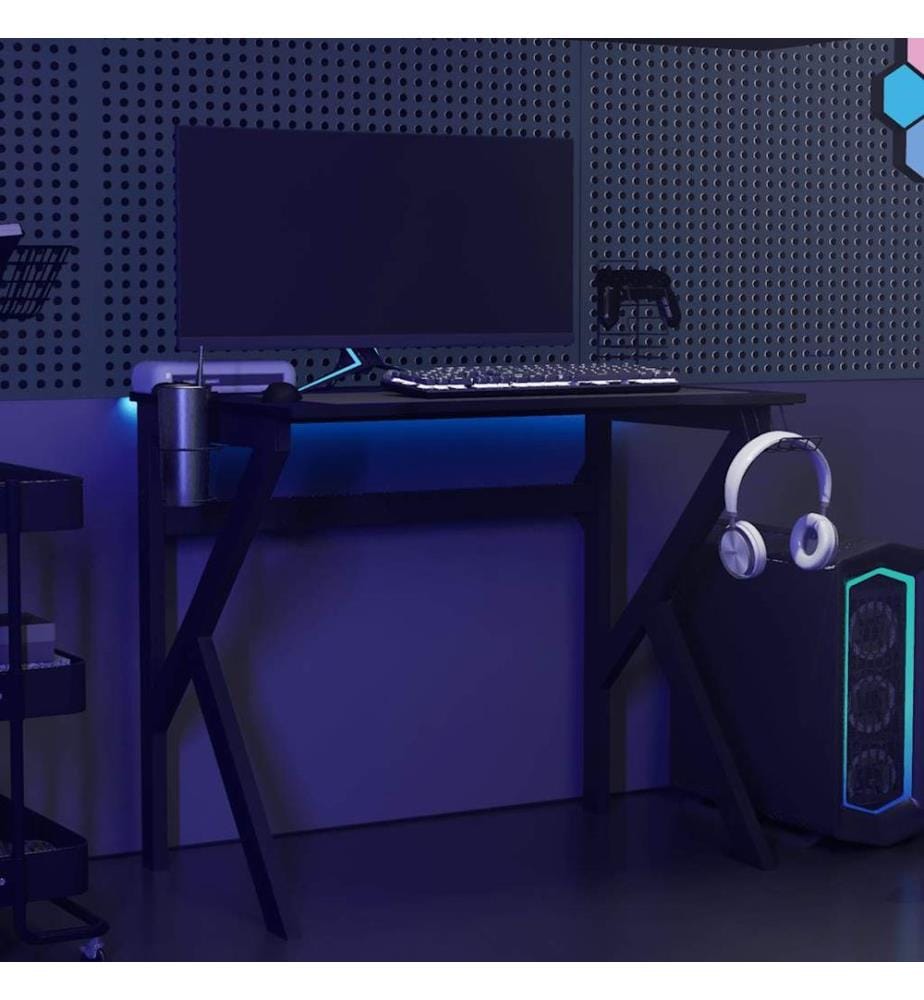 Bureau de jeu avec pieds en forme de K Noir 90x60x75 cm