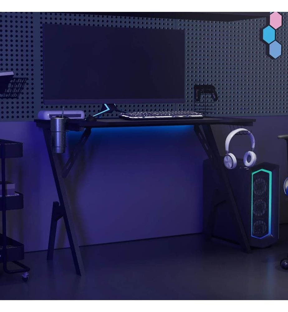 Bureau de jeu avec pieds en forme de Y Noir 110x60x75 cm